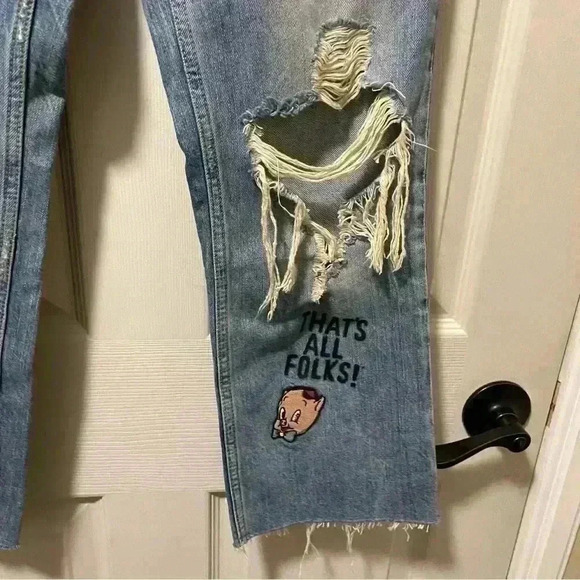 Zara Looney Tunes Distressed Ankle Jeans Sz 2 - Picture 10 of 15